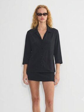 I.N. Studio Black 3/4 Sleeve Button-Down Blouse Women's Size Large